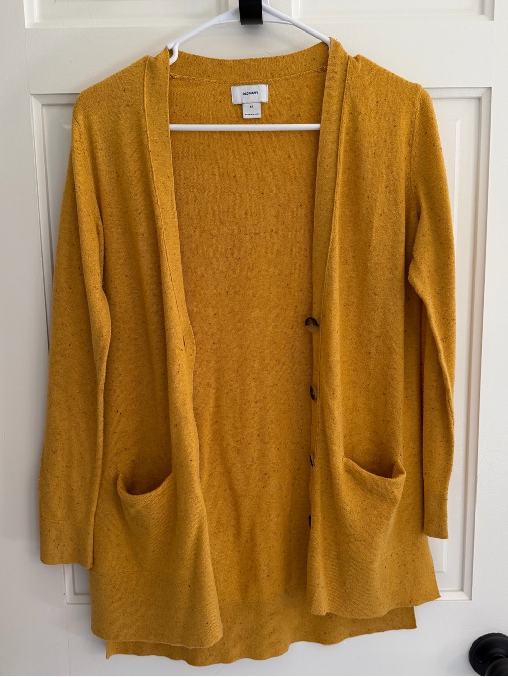 Old Navy Mustard Speckled Boyfriend Cardigan Sweater XS Pockets Button Front